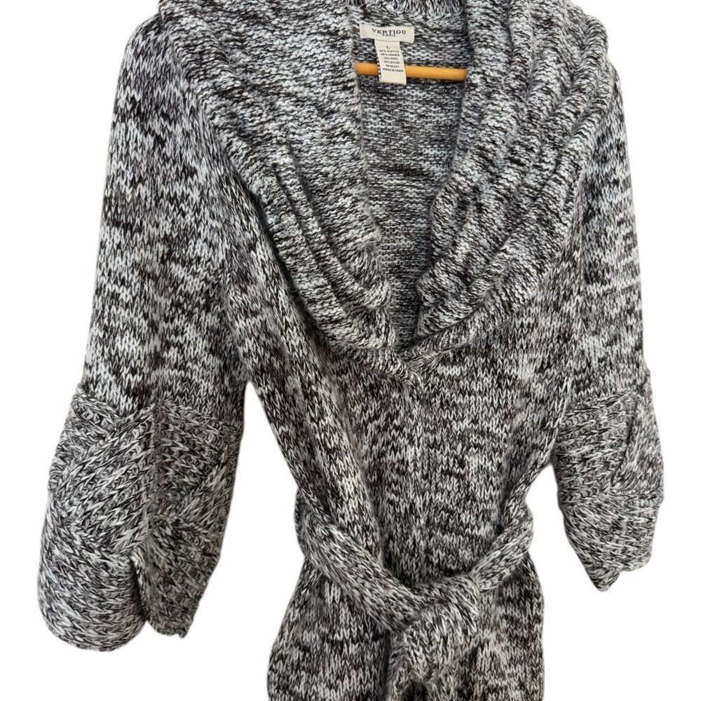 Vertigo Paris Brown and White Cardigan Wrapped Knot Sweater Large - Picture 3 of 7